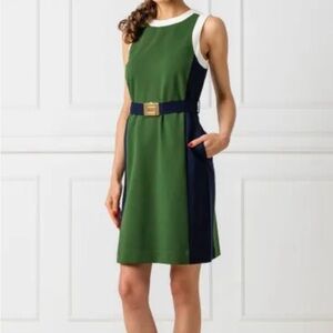 Tory Burch colorblock sleeveless mini sheath dress. XS pockets